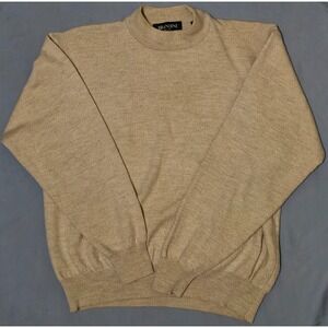 Brandini Beige 100% Merino Wool Pullover Long‎ Sleeve Men's Size M Made In Italy